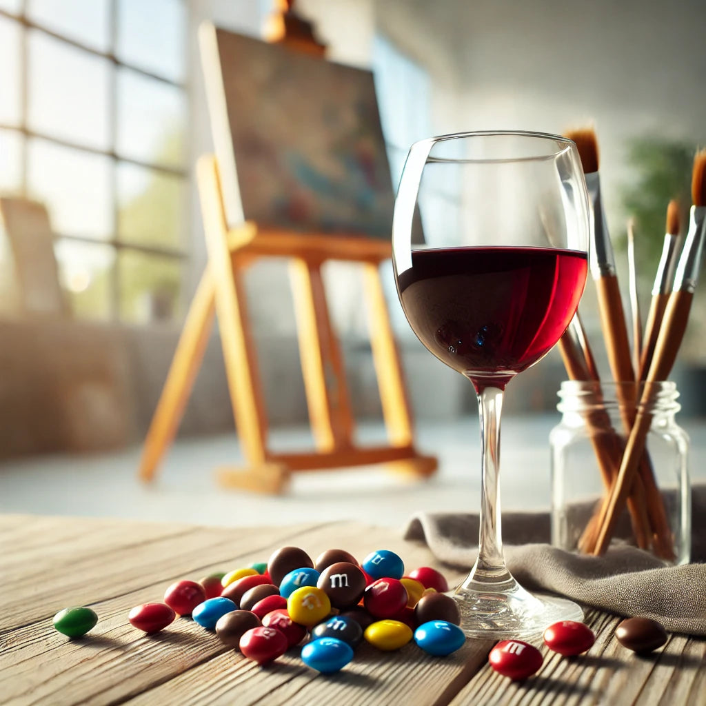 Bundle Deal: A glass of white/red wine + a pack of M&M choclates