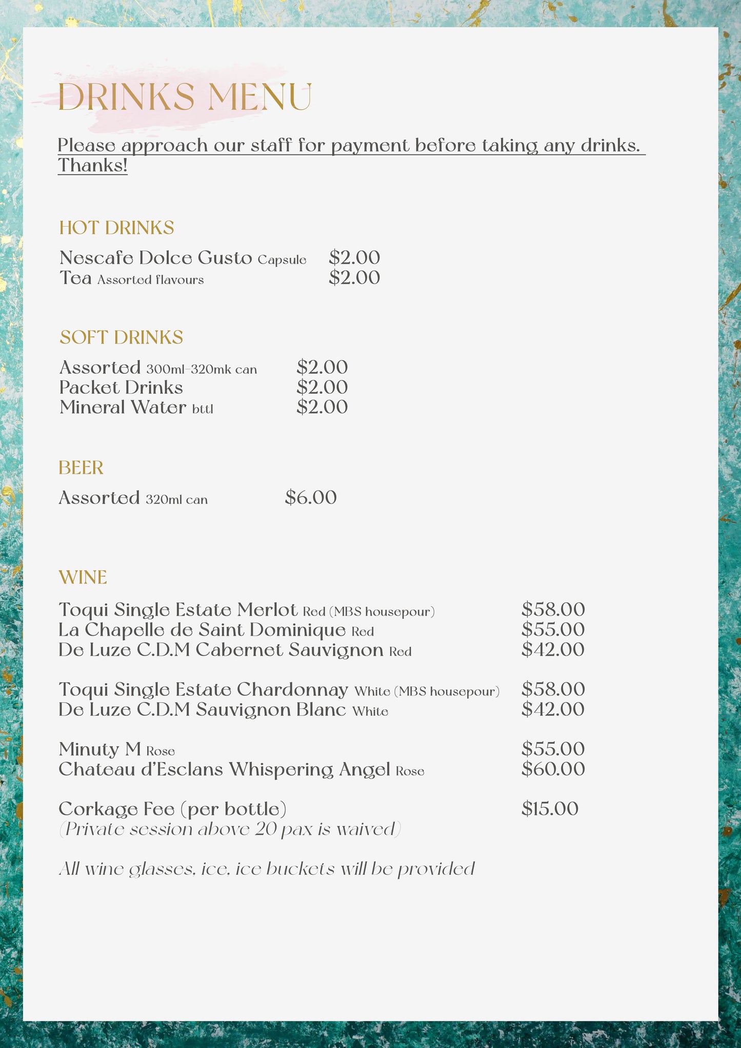 Beverages at Paintblush